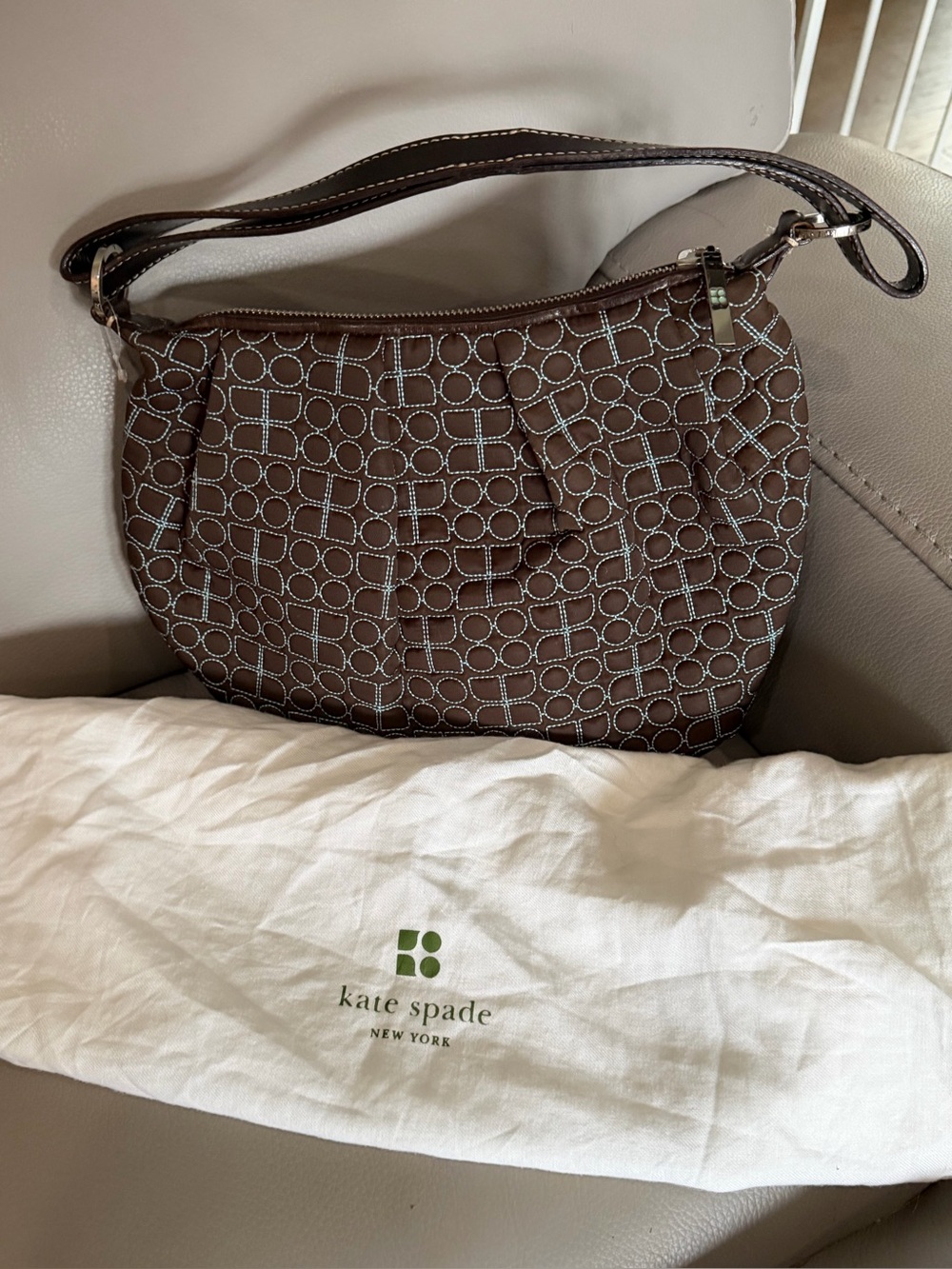 Kate Spade Brown Logo-Print Hobo Bag